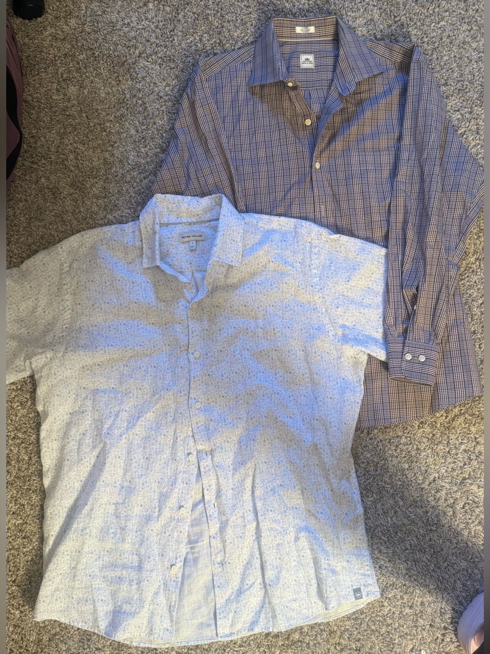 Peter Millar White Shirt with Light Blue and Coral Micro Print